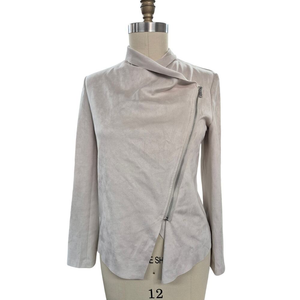 Philosophy 100% Polyester Faux Leather Asymmetrical Zip Cream Jacket Sz M NWOT